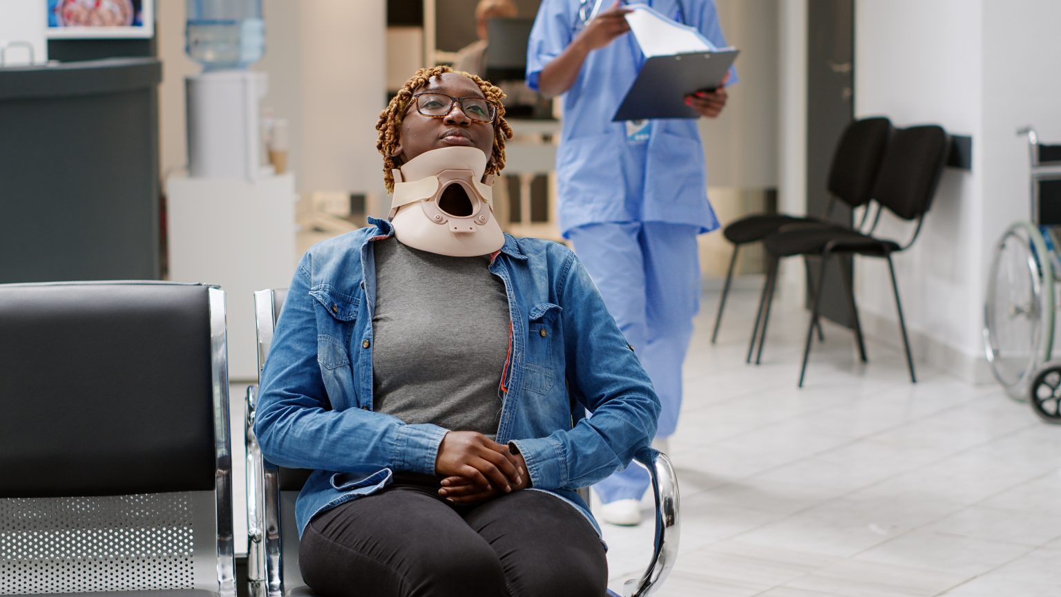 Nurse taking injured patient with medical neck collar to office, attending healthcare appointment to receive treatment. Woman wearing collar foam after accident, being in pain at facility. SSUCv3H4sIAAAAAAAACnRSTWvcMBD9K0bn1db6sqw9tk0bCoEQKD1kSxhL41jEaxlbTikh/70jJzn2ImZG773RvNEL62CNnp1eWBzHbc0L5JgmdqoPbMEp4LKHz4tq6j3CEHNaIox71kH2wwQXZKdpG8fXA1sz5G3FlRQp85DxkeB7/tHq/qXU2YldI4x58LDgpxvS9SRKAltHVzdx9TiOMGHaVvZ6+KDcYppH/B/s94HBI07+b+lO7RccEfbH3LOgFHgNyF2LyHXf9LyTCrnpPfjGqtaLlnSxNTV2UnAIruZaEwKEctwEQXWHoVMdwVqneqN9wzsImmvRGw50cimkdbbrGqstwUwgLSlqLiRdaq8t7xAld743xlsXmlBgoBsZUAdu+0YWGLW3QvK+d7Xt2yb4IBkN9/Qn43J59xa2EFOx9TmRc1RUVJyX6OP0+IZIeSj7I+/SNuWFXGHCauo3pjRDRz6eemLigQ2wroQJ74WyOfoL6fKmM6VcPGTEDLTQIqNU3QijnLaO3FHGlZXsqx8iEUuvwqTQP8Xw/uJI+gydc0Am8l7XZLDRjjsTDCenyXHRqFoqEtvmMUHIZUBi9mm57PtfYCUL9hFo6BnyQMWr0/ksjtXPnULTV7dDymk9n51Sx+rbVXWd1jlmGKtfEHMB3KV0qWTFqzv0OJcfvyt8TROez59rLR9qI1qpavPwRdr6KJyTjXXHH7ff2es/AAAA//8DAHY3yG40AwAA